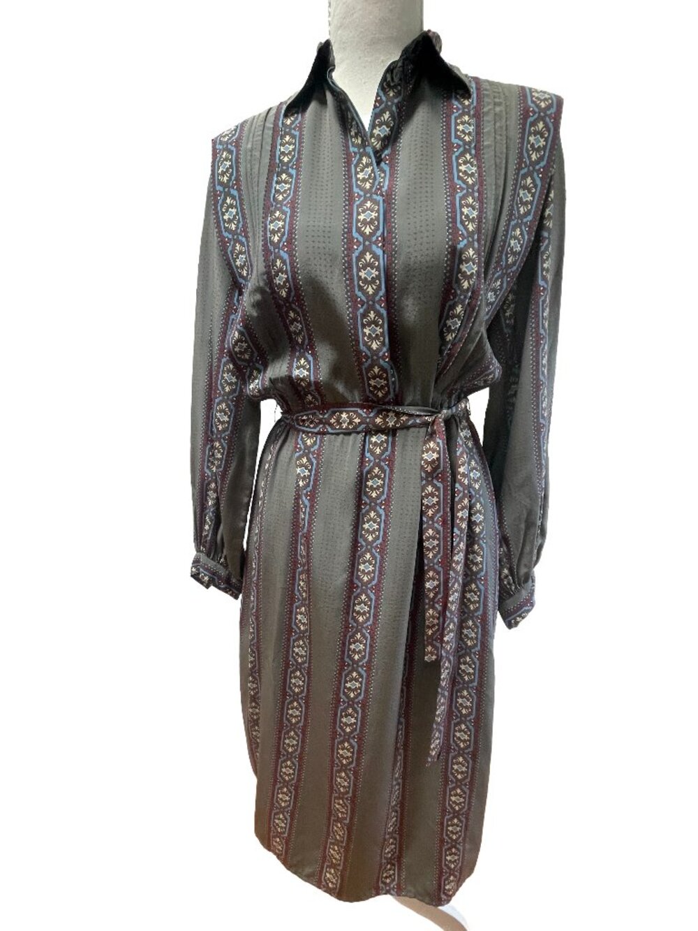 Vintage Jack Mulqueen 100% Silk Belted Shirt Dress Size 4